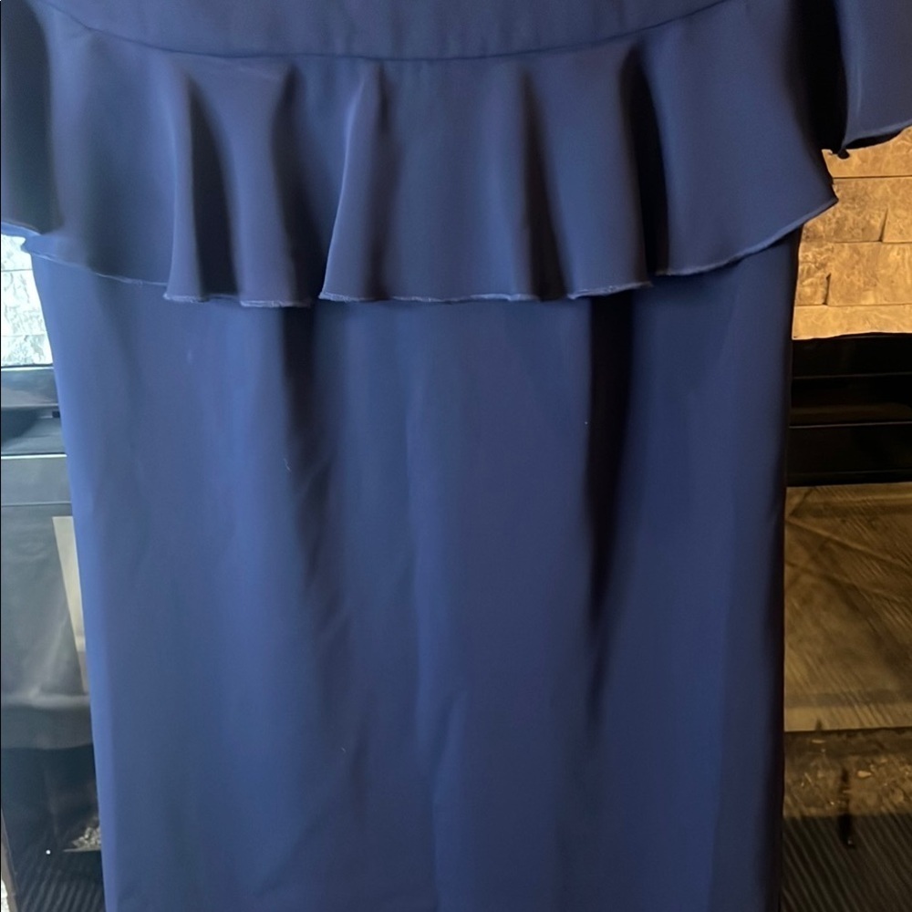 Trina Turk Blue Ruffled Sheath Dress with Flutter Sleeves - Picture 4 of 10